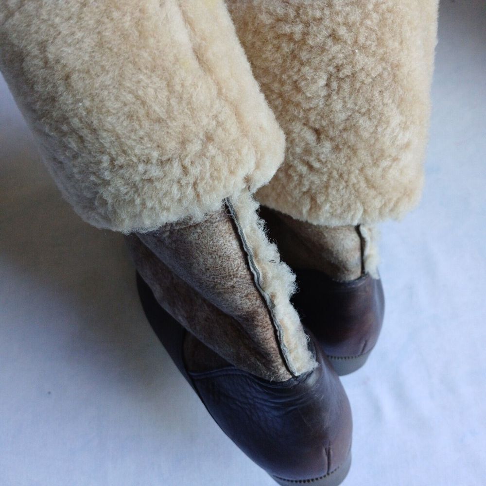 Vintage Hush Puppies Boots 6 Womens‎ Leather Fleece Lined Cozy Hippie USA Made - Picture 8 of 14